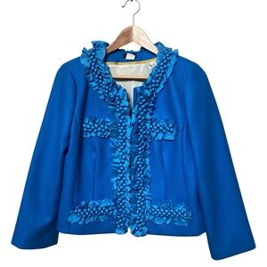 J. Crew 100% Wool Blazer with Silk Ribbon Detailing Electric Blue Lined